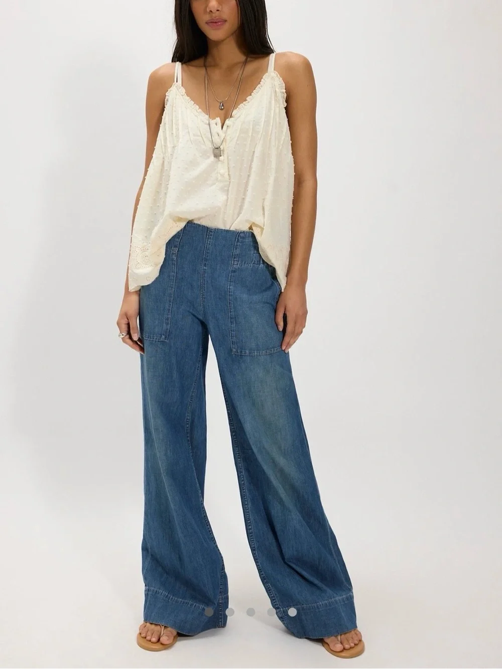 We The Free Breezy Denim Pull-On Jeans Cobalt mid rise wide leg breathable soft - Picture 1 of 5